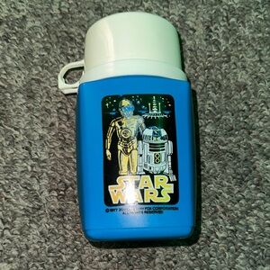Vintage Star Wars 8 oz. Blue and White Thermos with Cap 1977 R2D2 & C-3PO